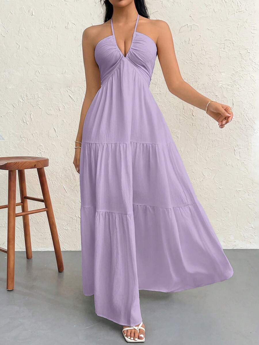 Halter Ruffle Maxi Dress