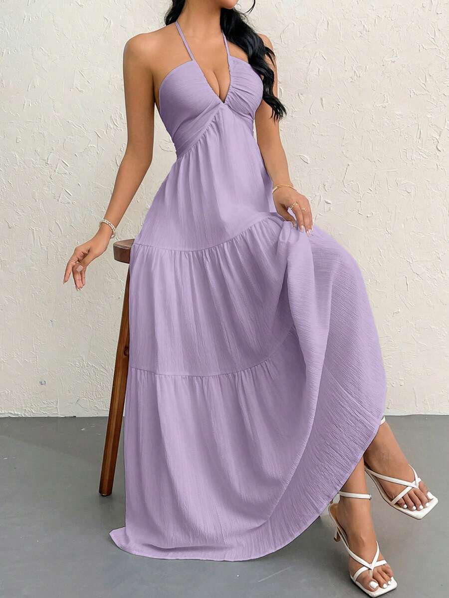 Halter Ruffle Maxi Dress