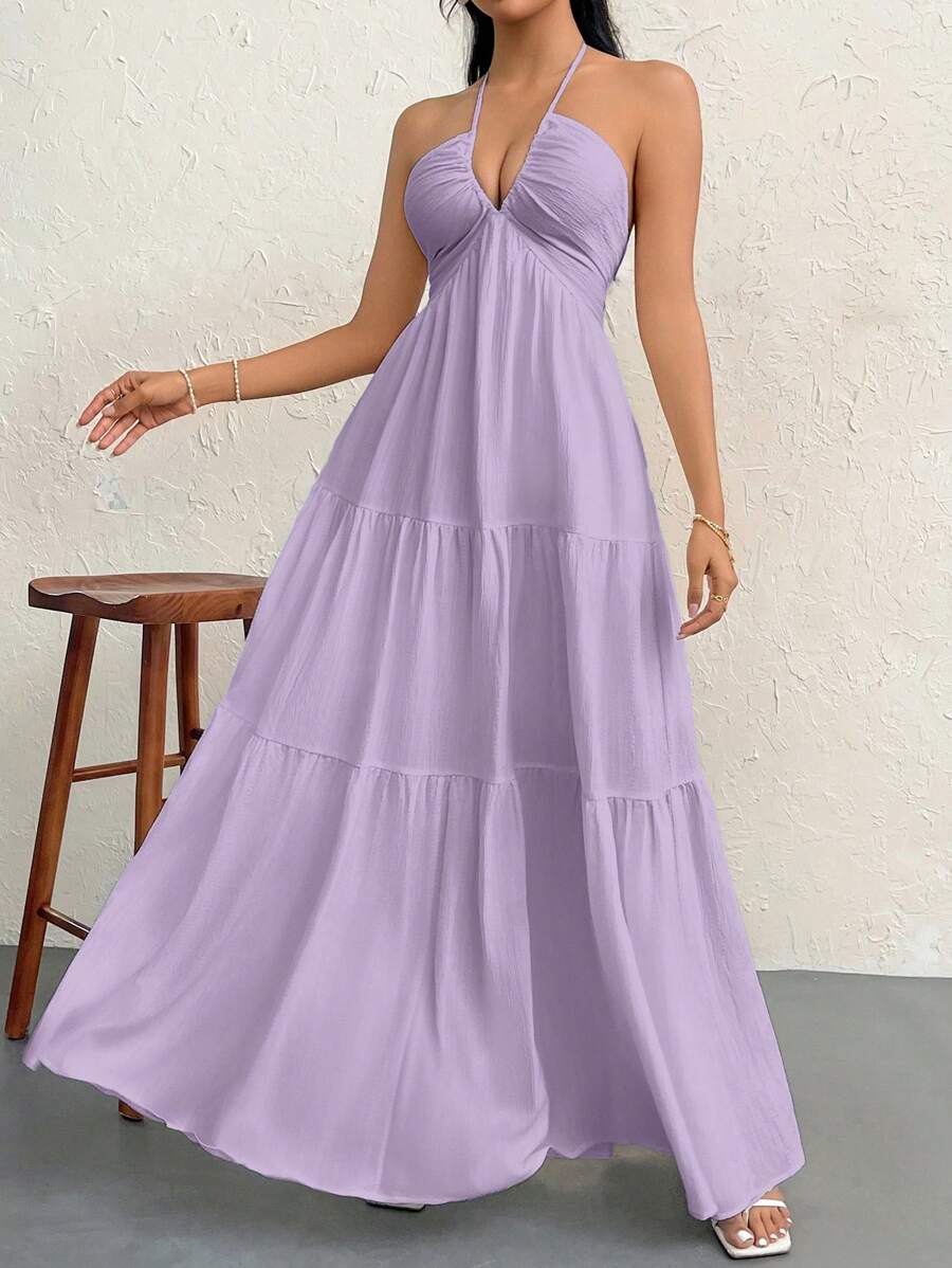 Halter Ruffle Maxi Dress