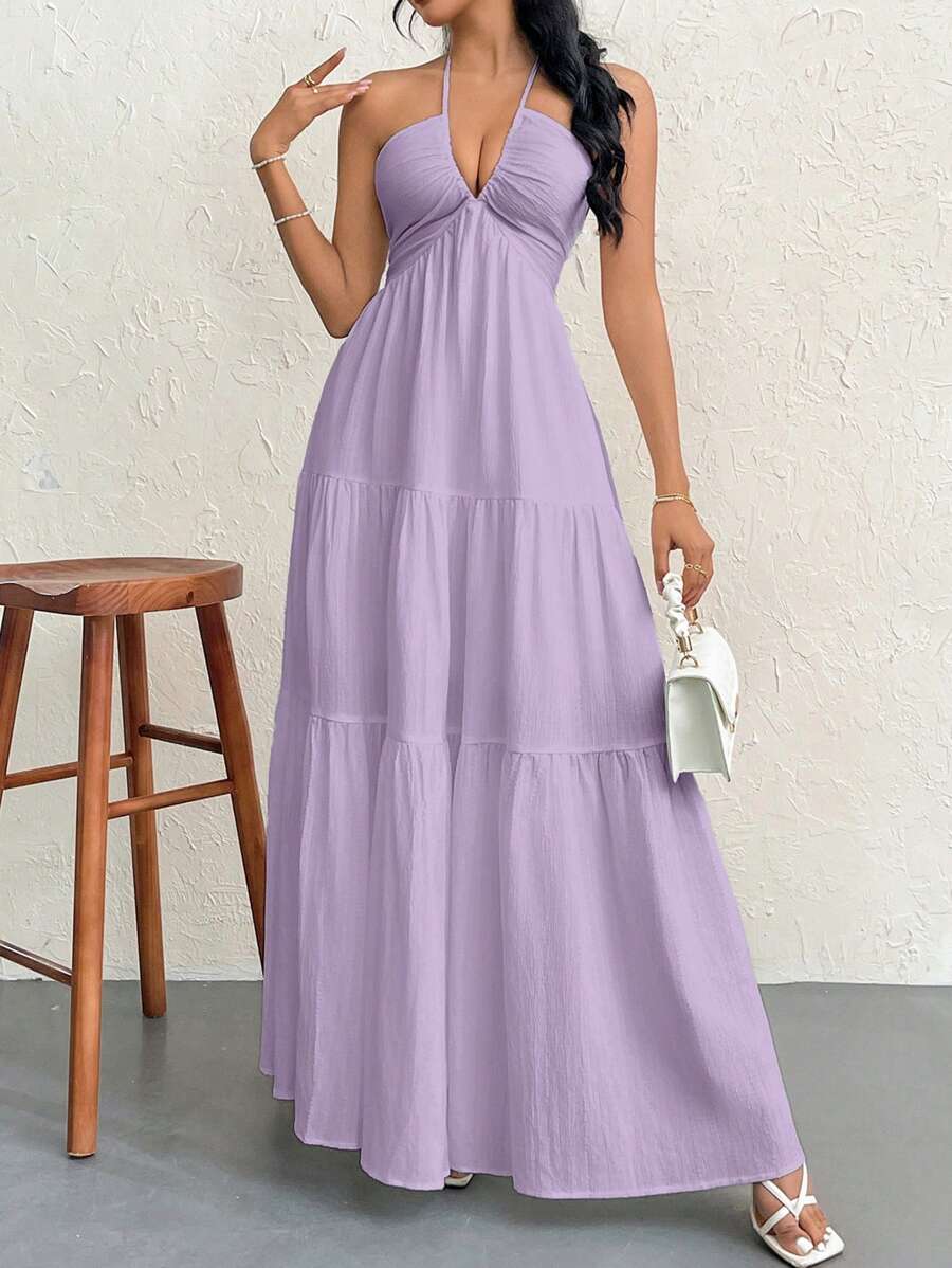 Halter Ruffle Maxi Dress