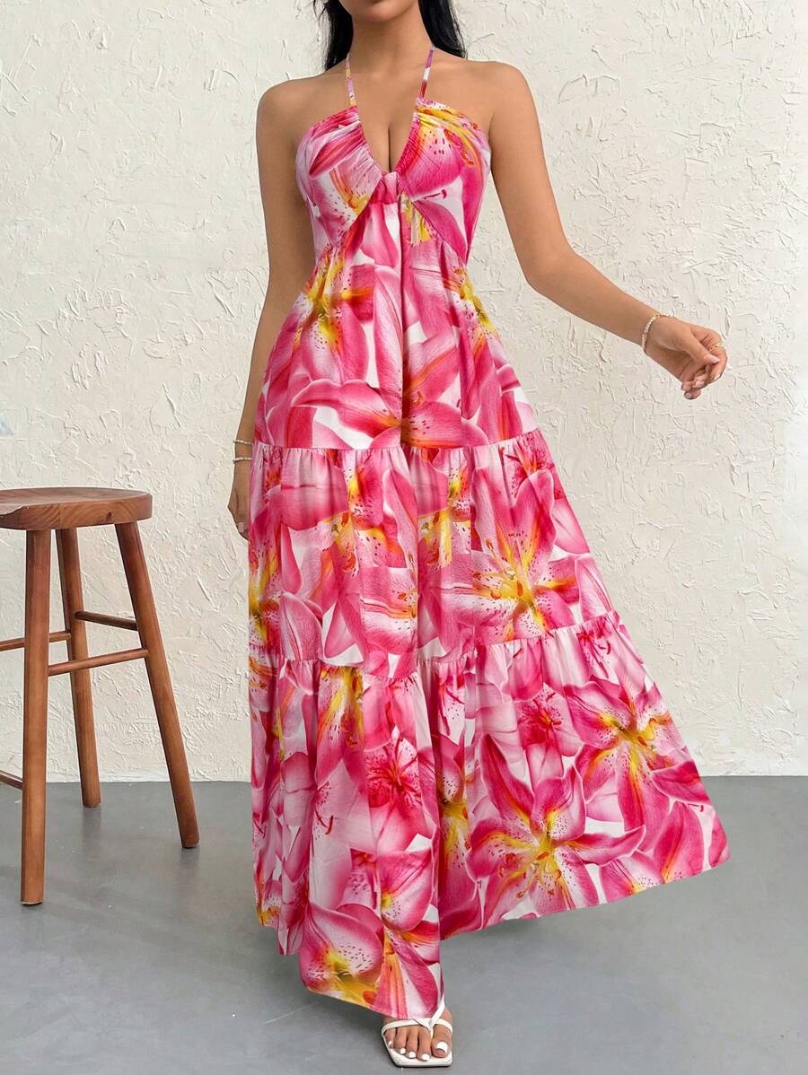 Halter Ruffle Maxi Dress