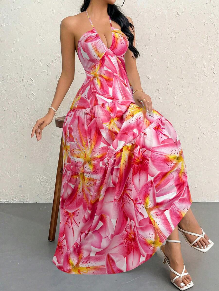 Halter Ruffle Maxi Dress