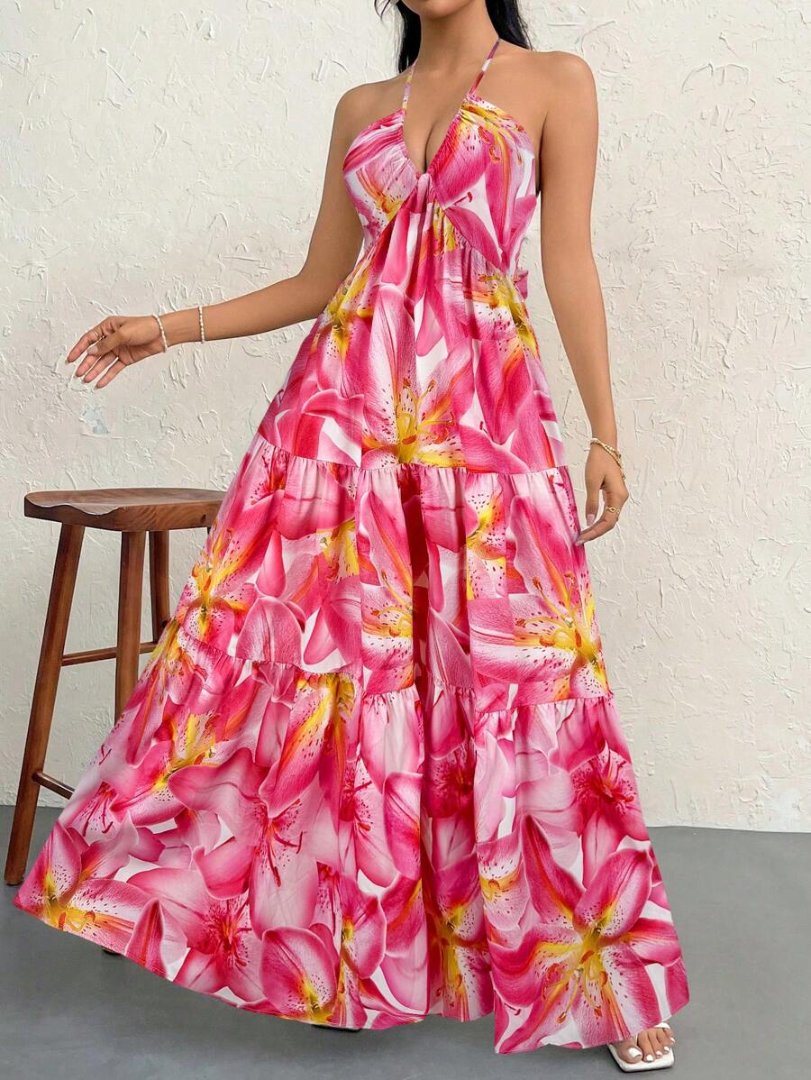 Halter Ruffle Maxi Dress
