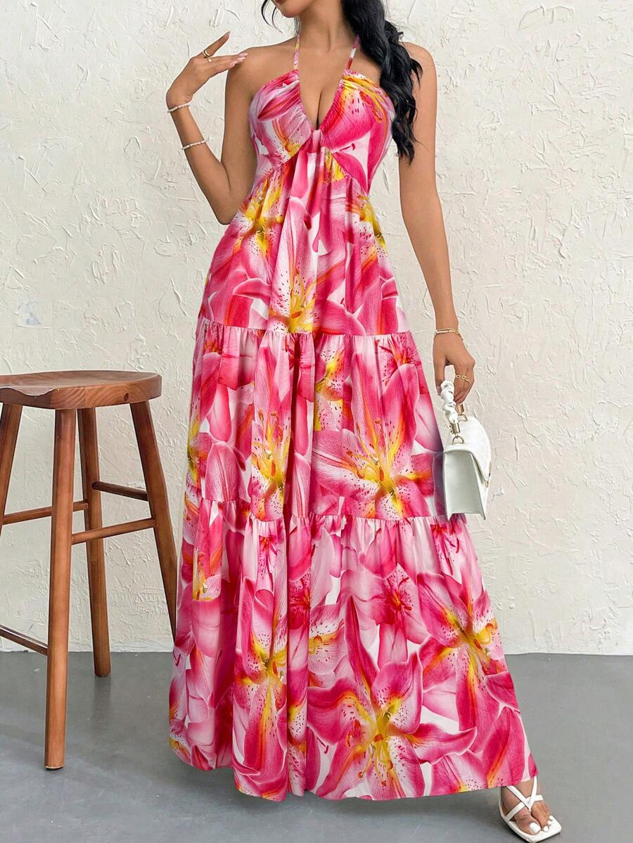 Halter Ruffle Maxi Dress