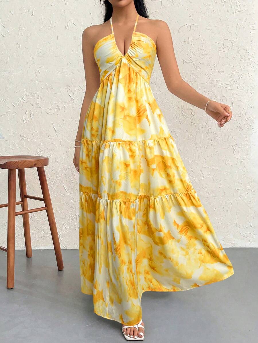 Halter Ruffle Maxi Dress
