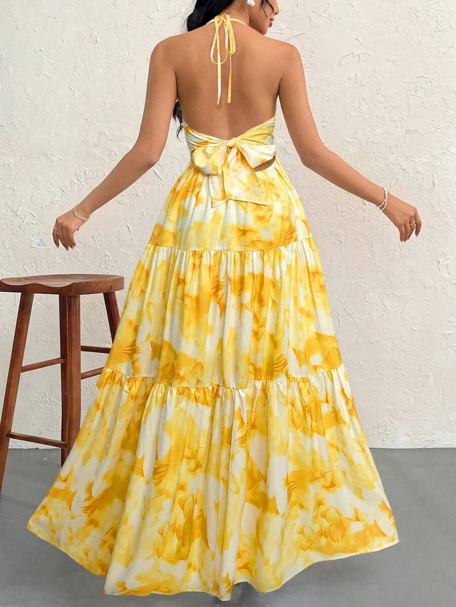 Halter Ruffle Maxi Dress