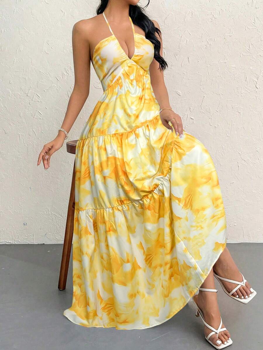 Halter Ruffle Maxi Dress