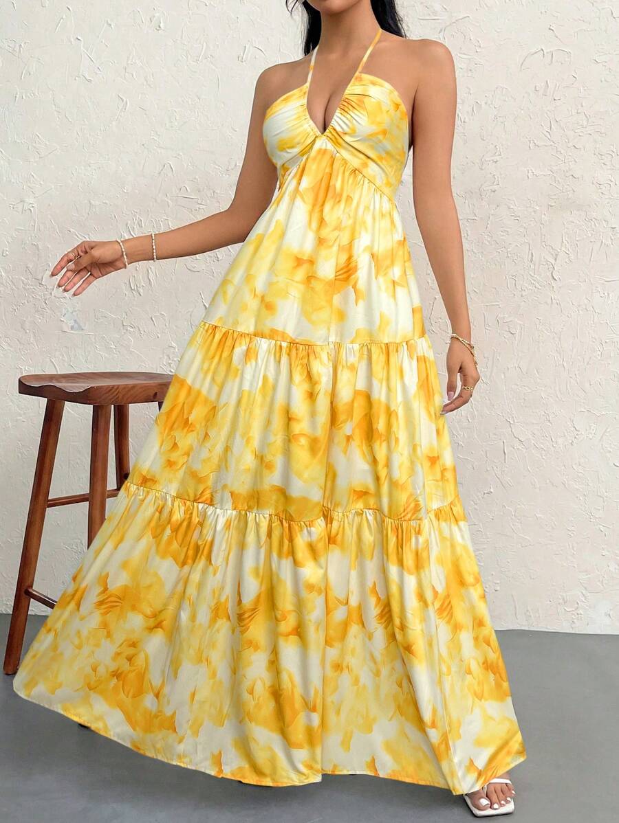 Halter Ruffle Maxi Dress