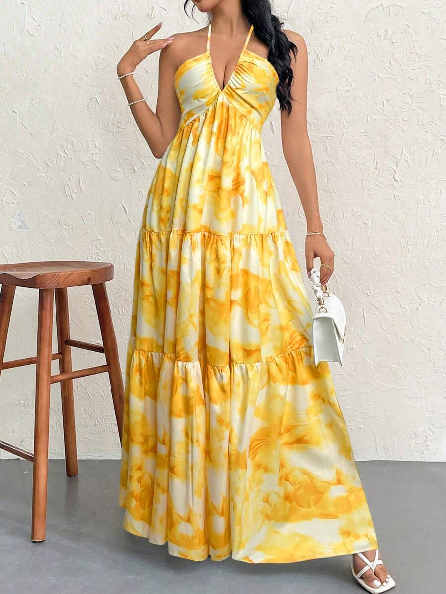 Halter Ruffle Maxi Dress