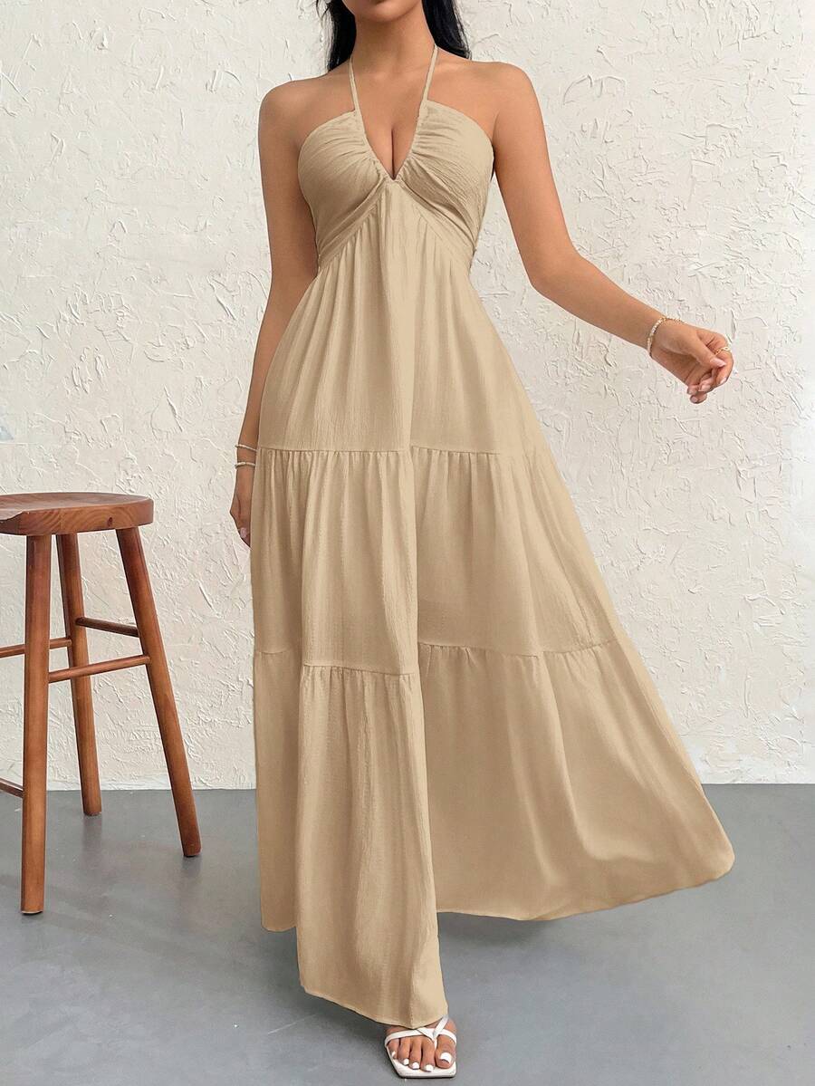 Halter Ruffle Maxi Dress