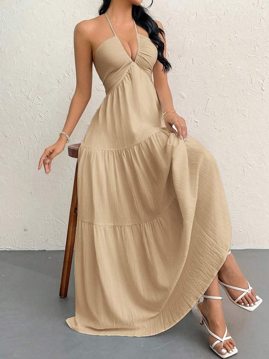 Halter Ruffle Maxi Dress