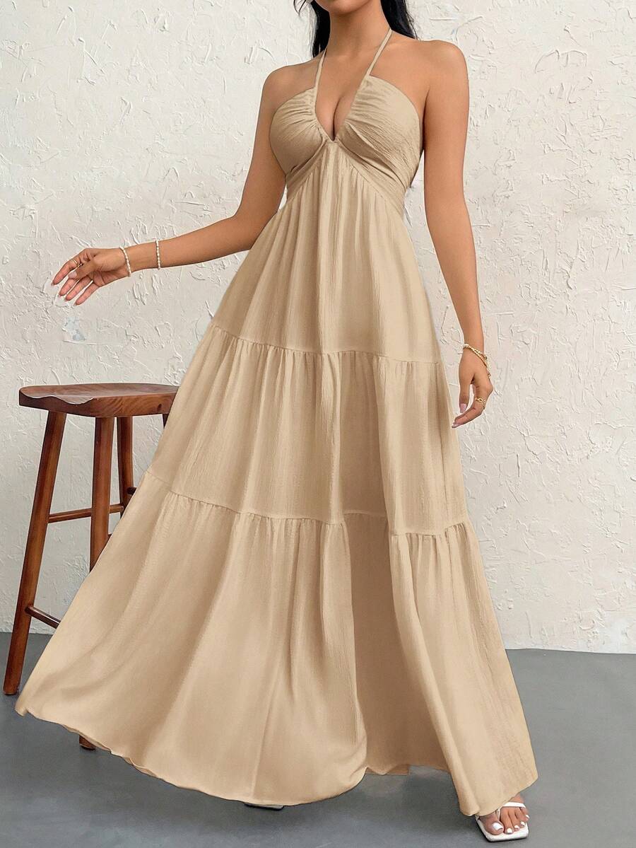 Halter Ruffle Maxi Dress