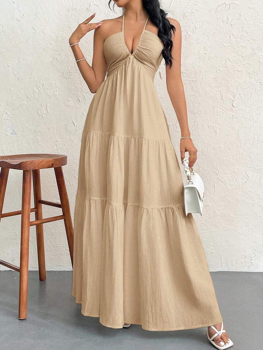Halter Ruffle Maxi Dress