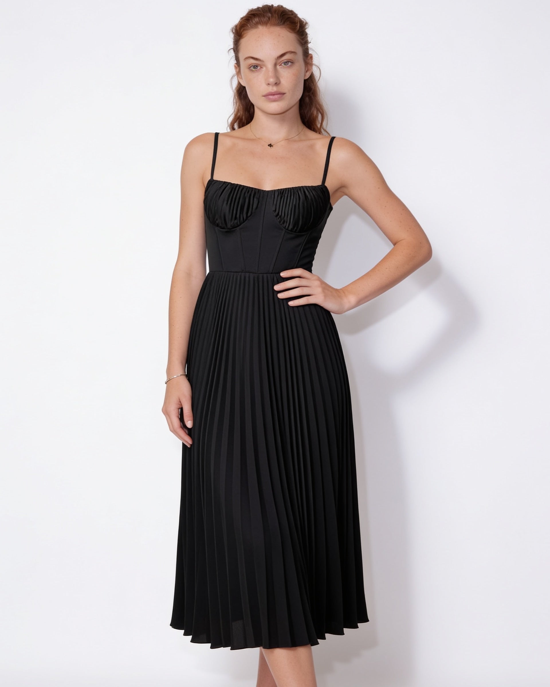 Evora Pleated Midi Dress