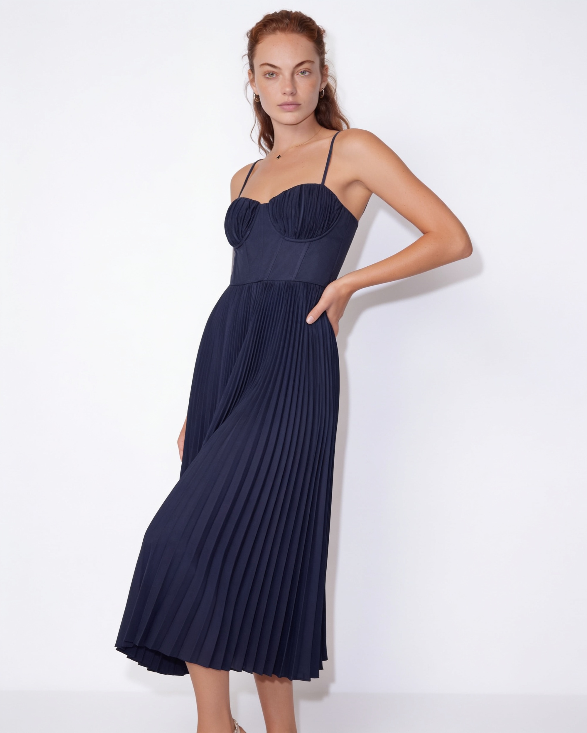Evora Pleated Midi Dress