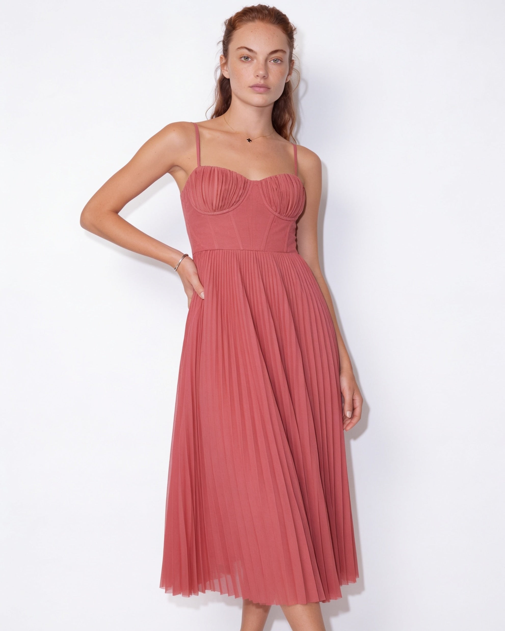 Evora Pleated Midi Dress