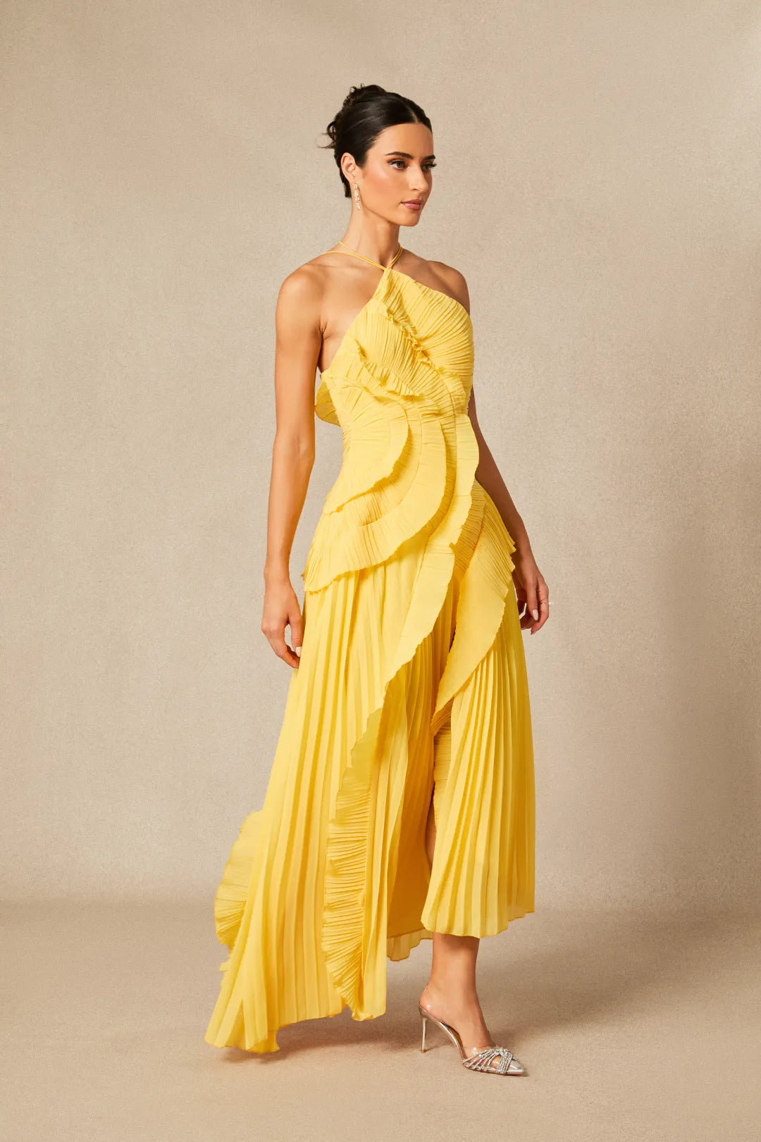 Lysoria Pleated Halter Midi Dress