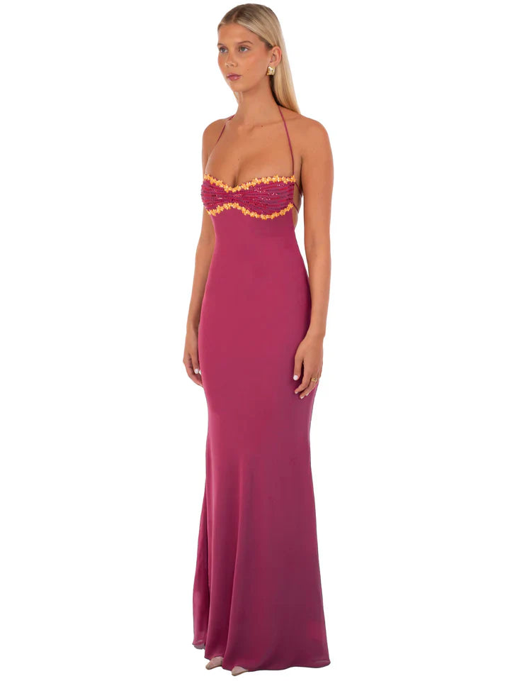 Lucienne Wine Maxi Dress