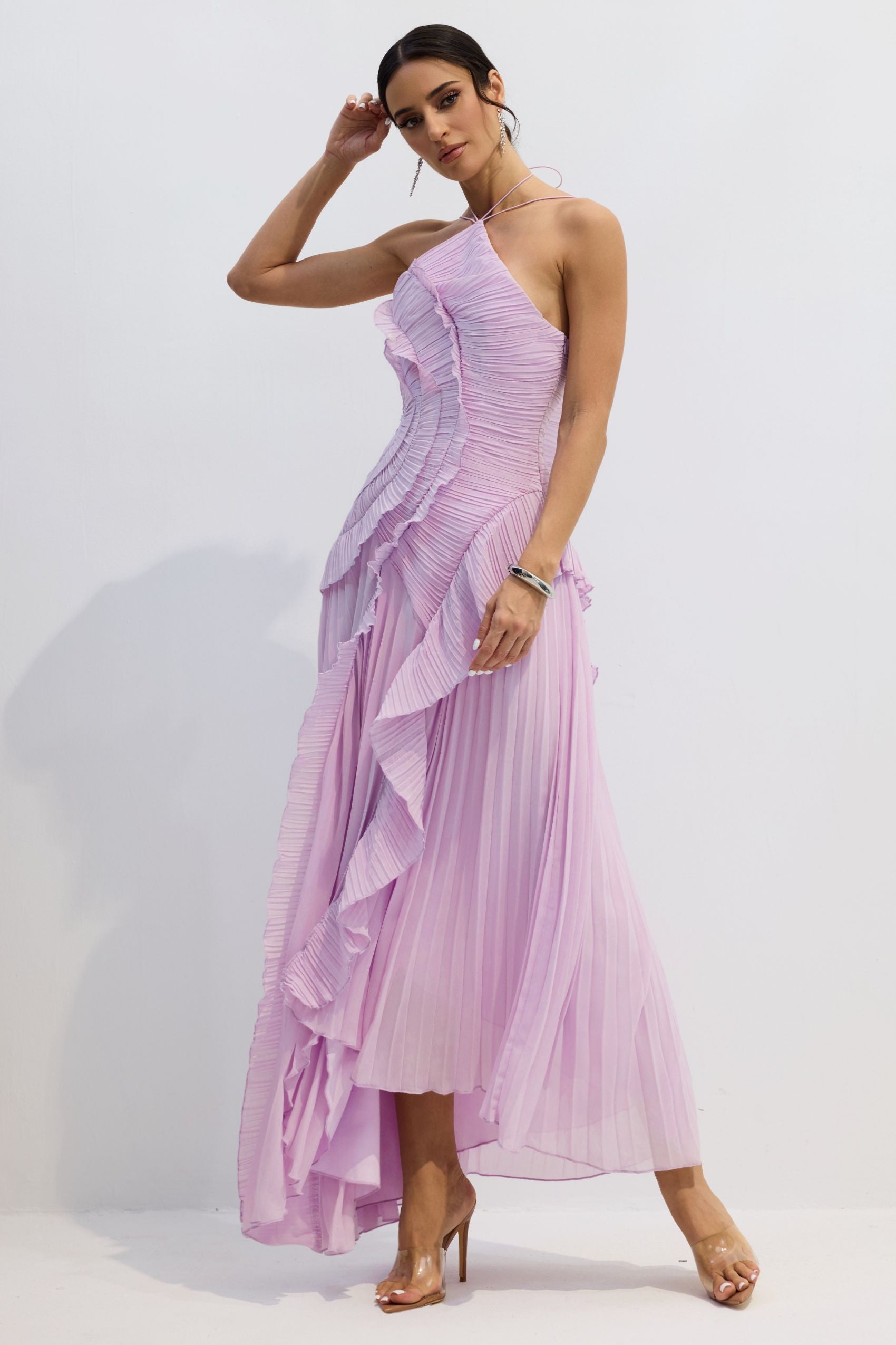 Lysoria Pleated Halter Midi Dress