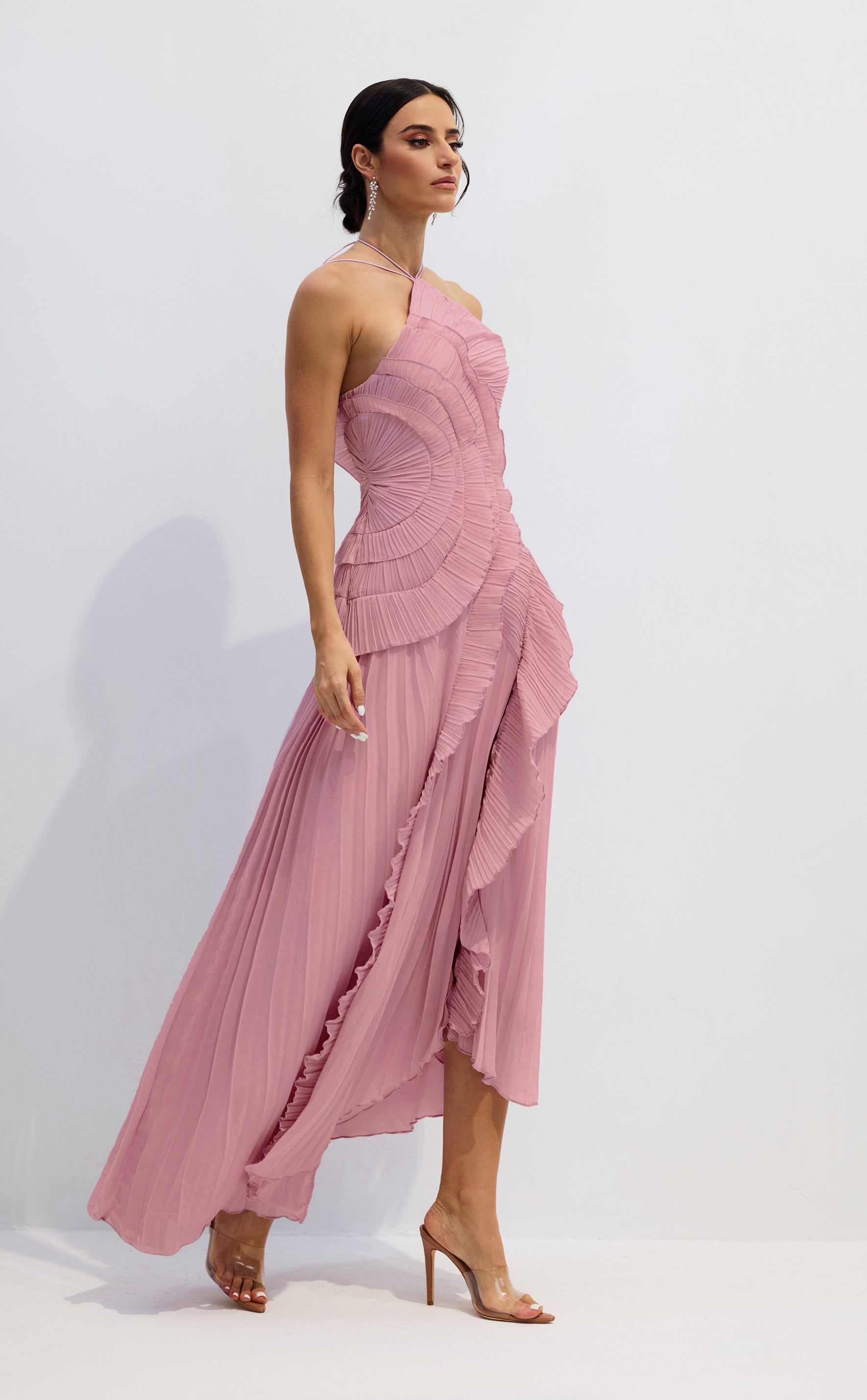Lysoria Pleated Halter Midi Dress