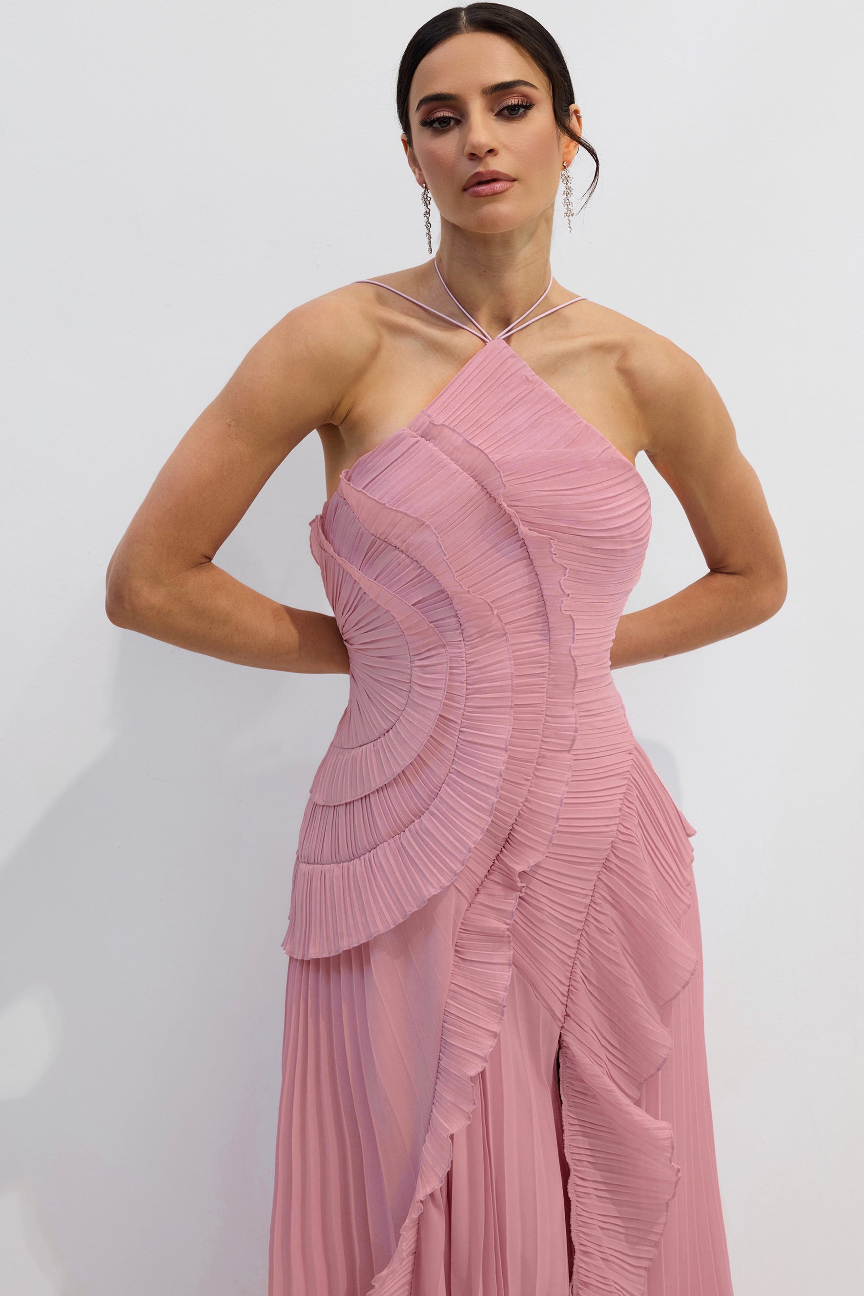 Lysoria Pleated Halter Midi Dress