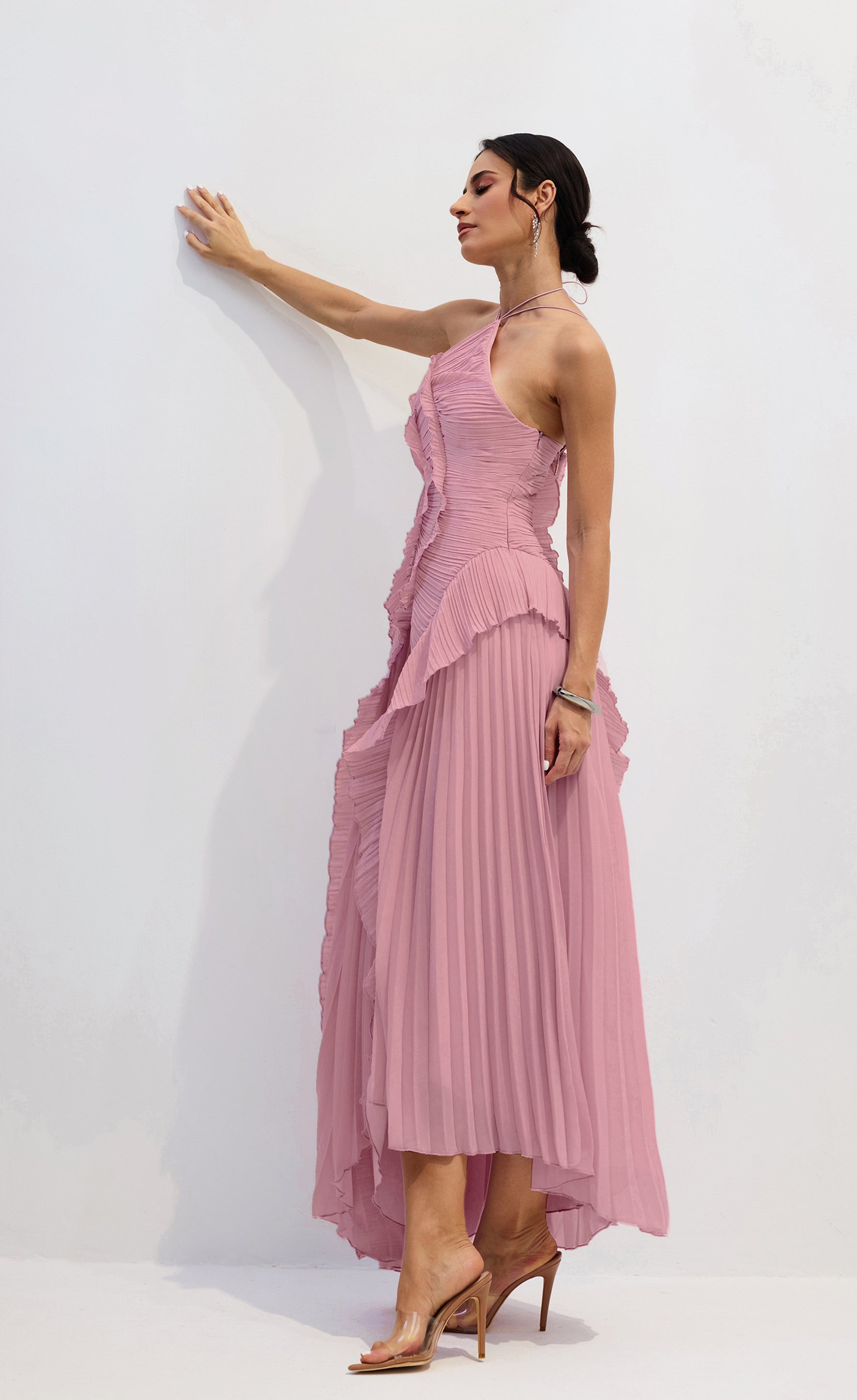 Lysoria Pleated Halter Midi Dress