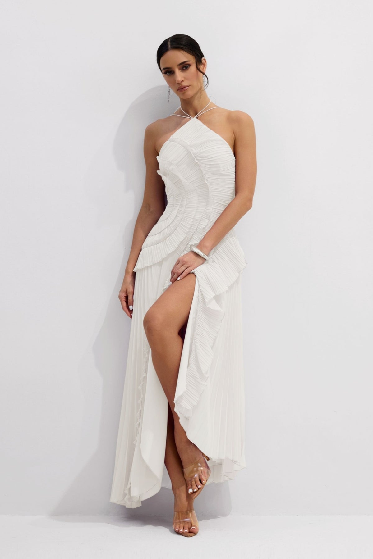 Lysoria Pleated Halter Midi Dress
