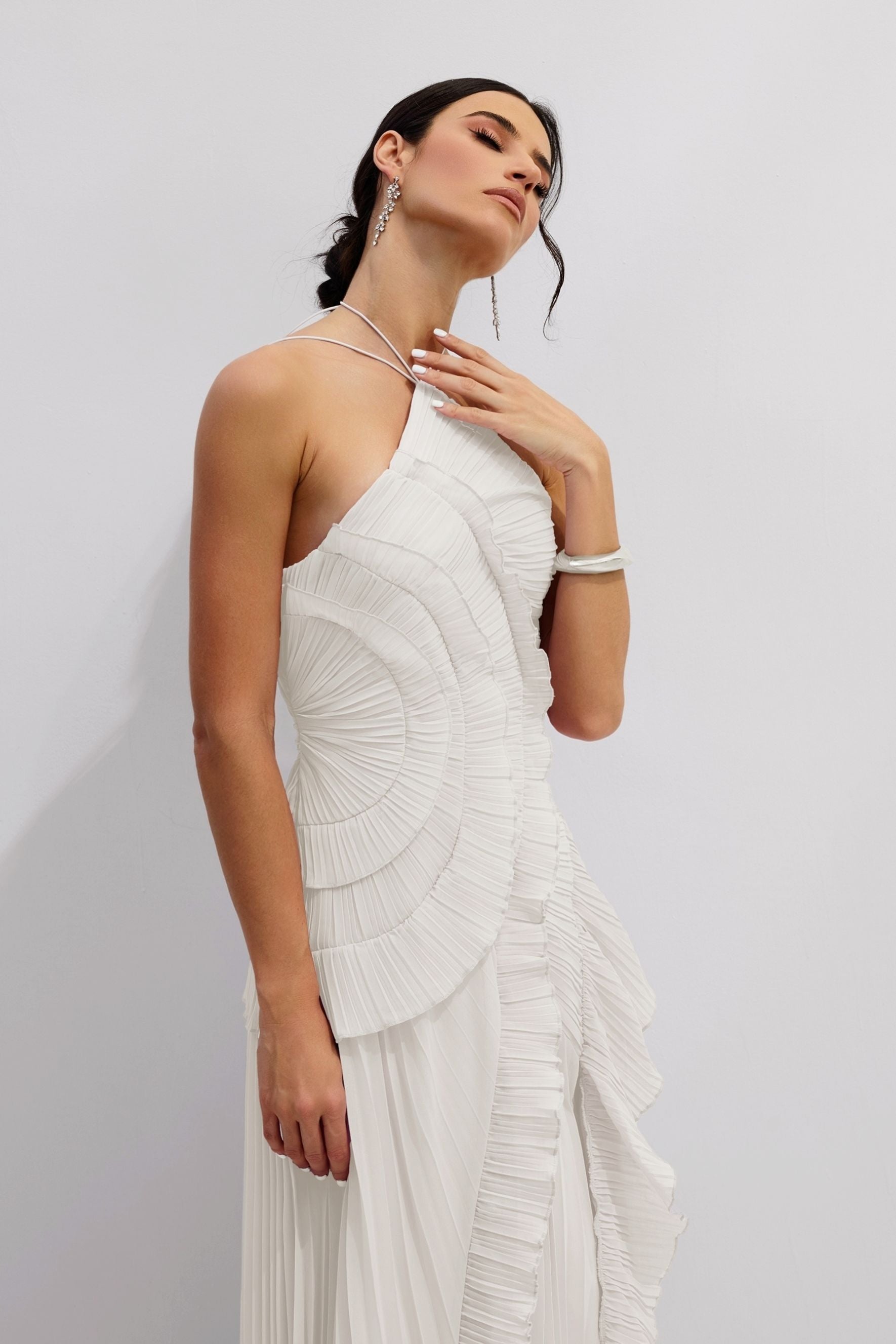 Lysoria Pleated Halter Midi Dress