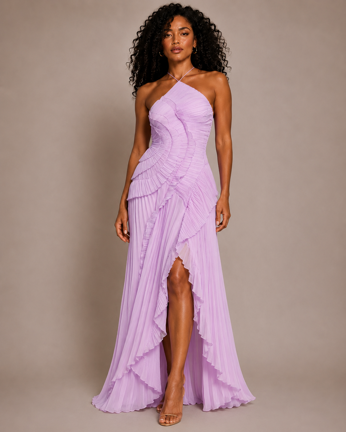 Lysoria Pleated Halter Midi Dress