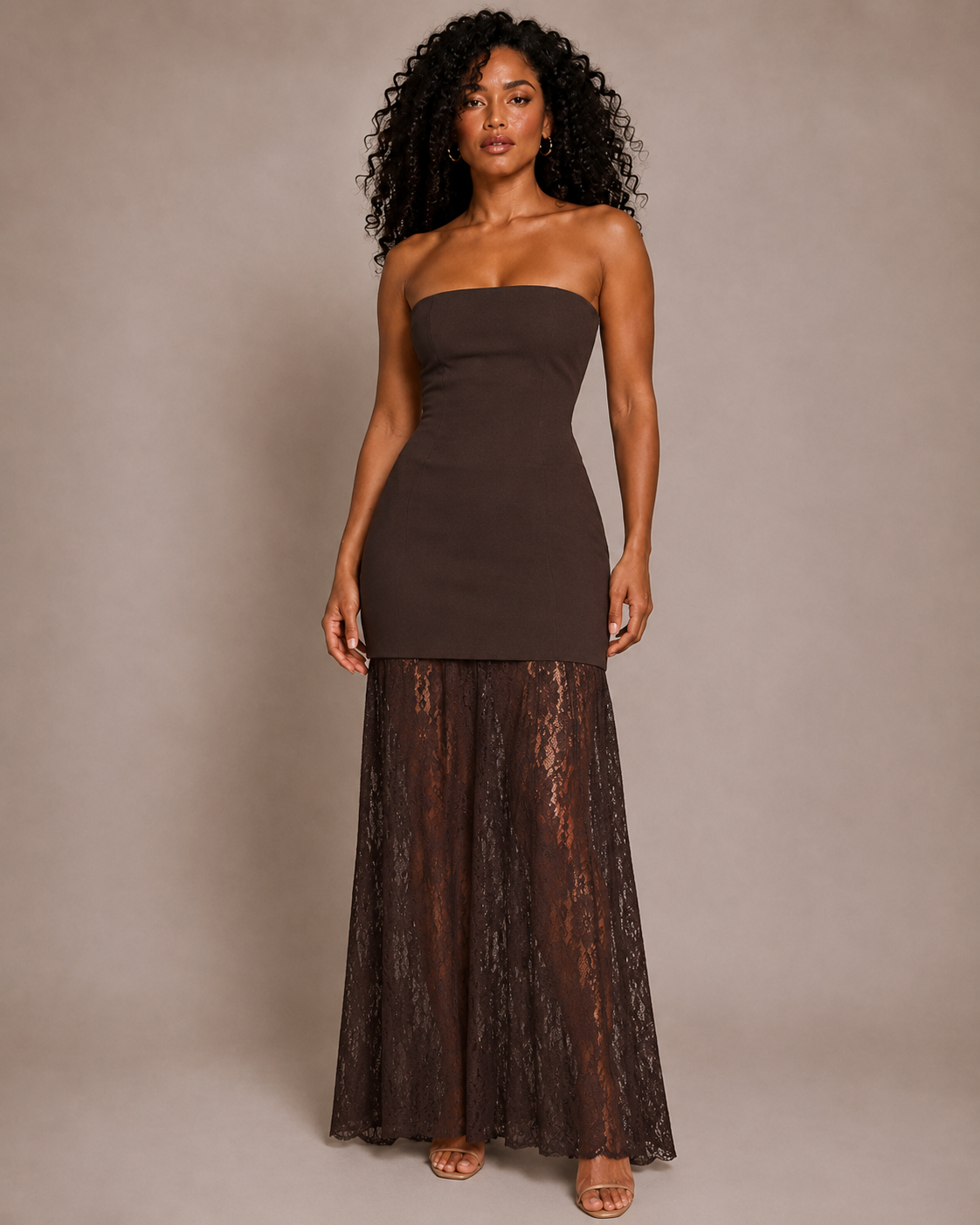 Floriane Lace Strapless Maxi Dress