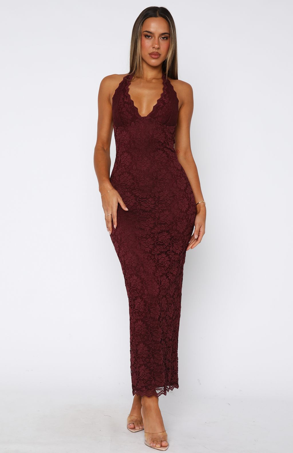 Floriane Lace Halter Maxi Dress