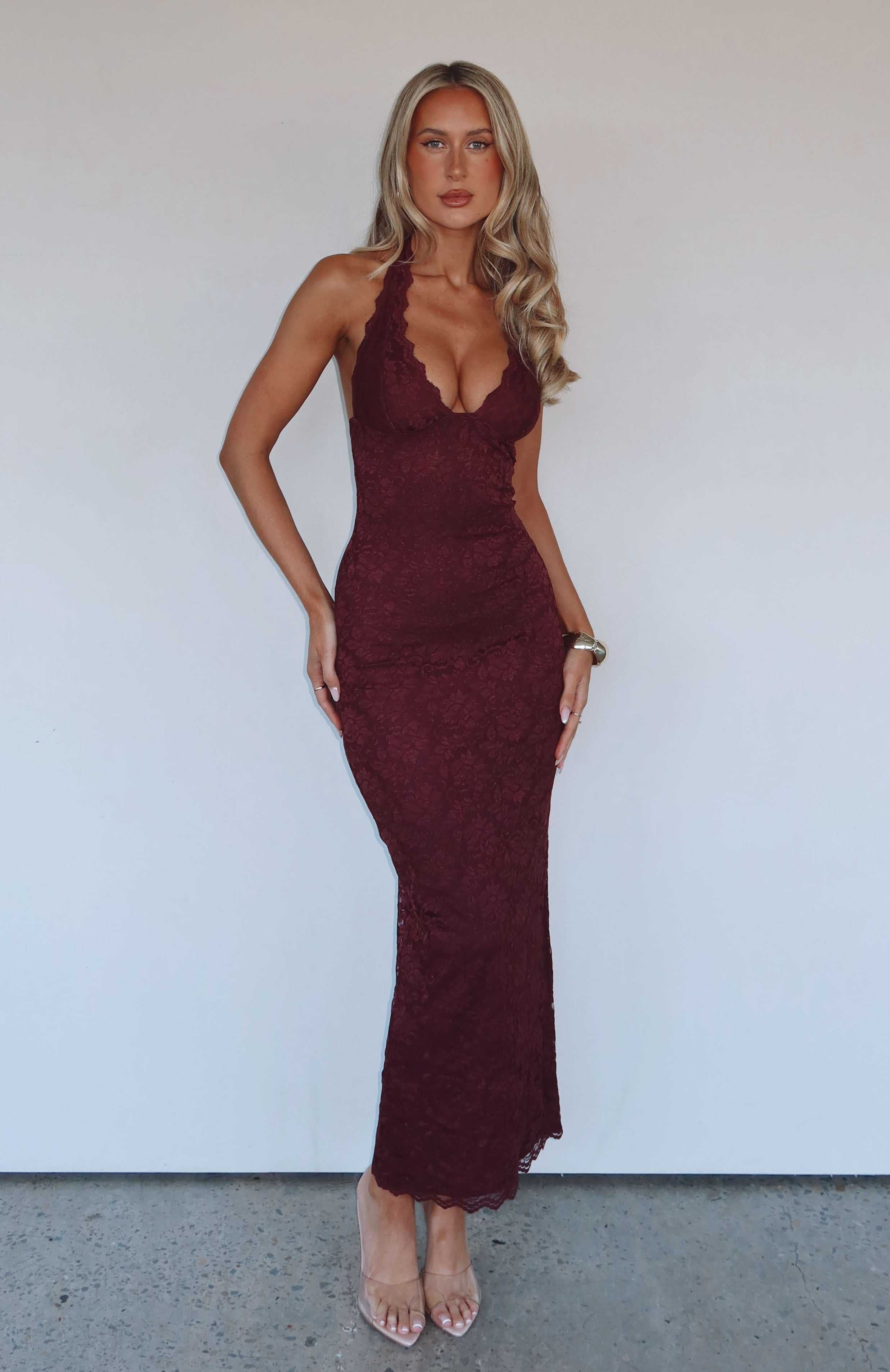 Floriane Lace Halter Maxi Dress